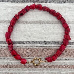 Red Beaded Necklace with Gold Clasp